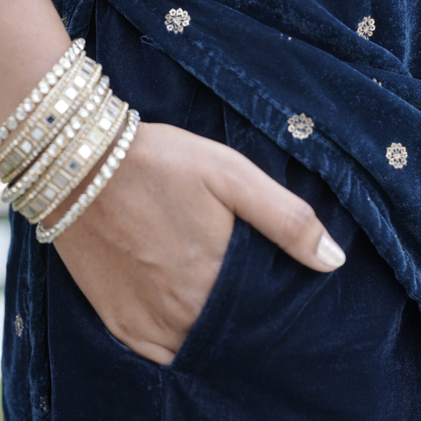 Dark Teal Blue Velvet 3-Piece Kurti Set with Elegant Floral Embroidery