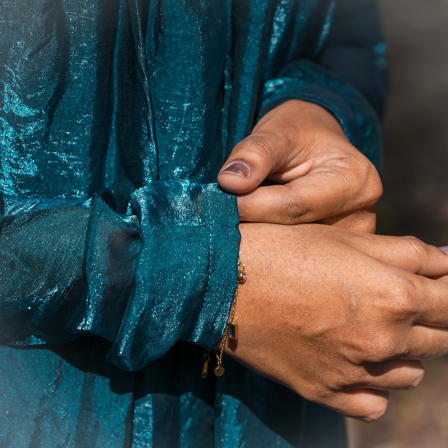 Azura Essence Emerald Blue Space Silk A-Line 3-Piece Kurti Set