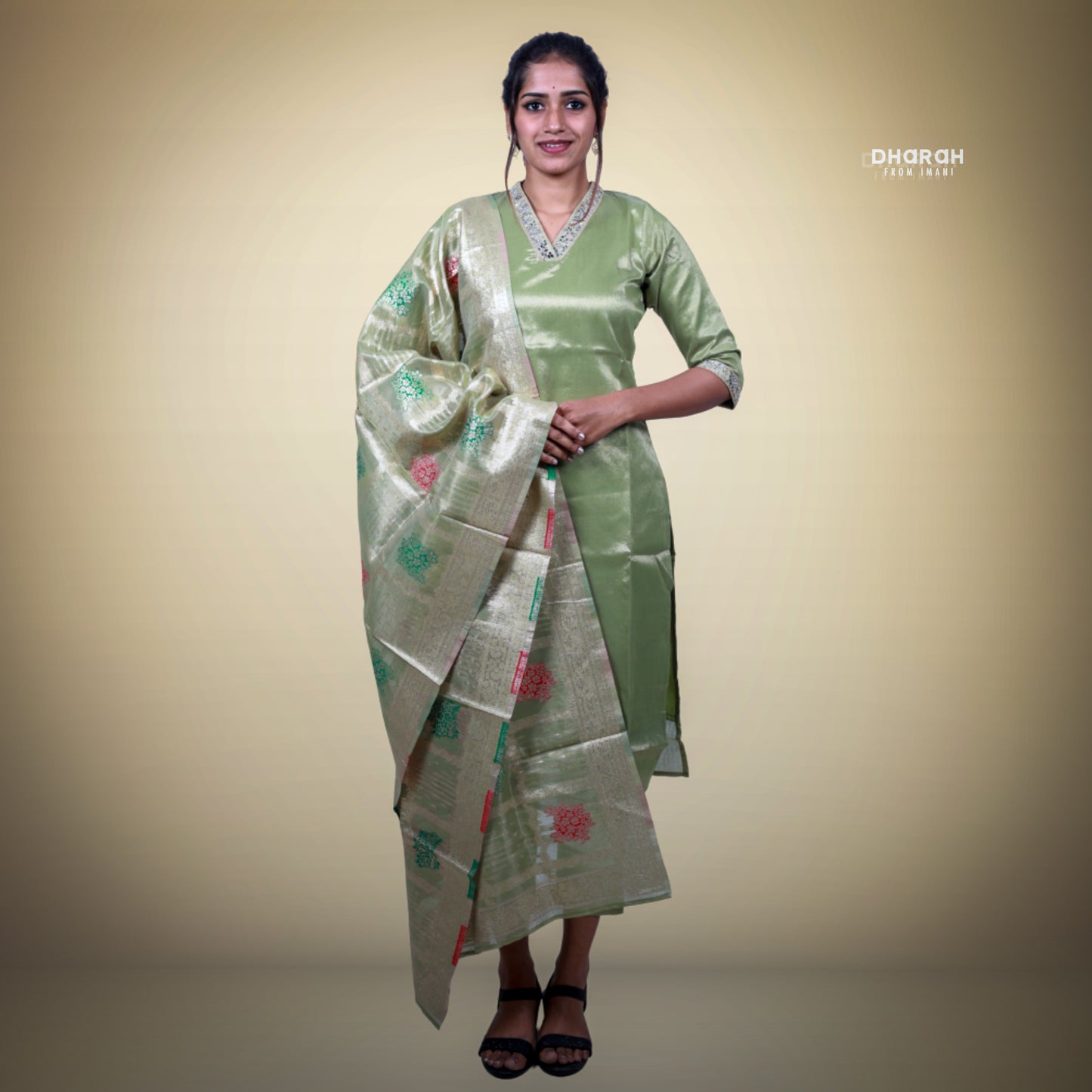 Trending Fresh Pista Green Shimmer Muslin 3-Kurti Set