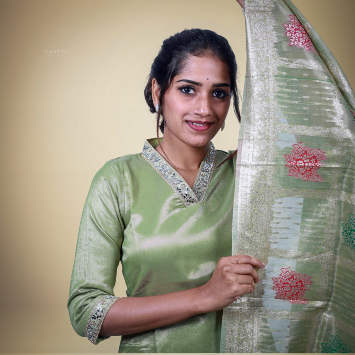 Trending Fresh Pista Green Shimmer Muslin 3-Kurti Set