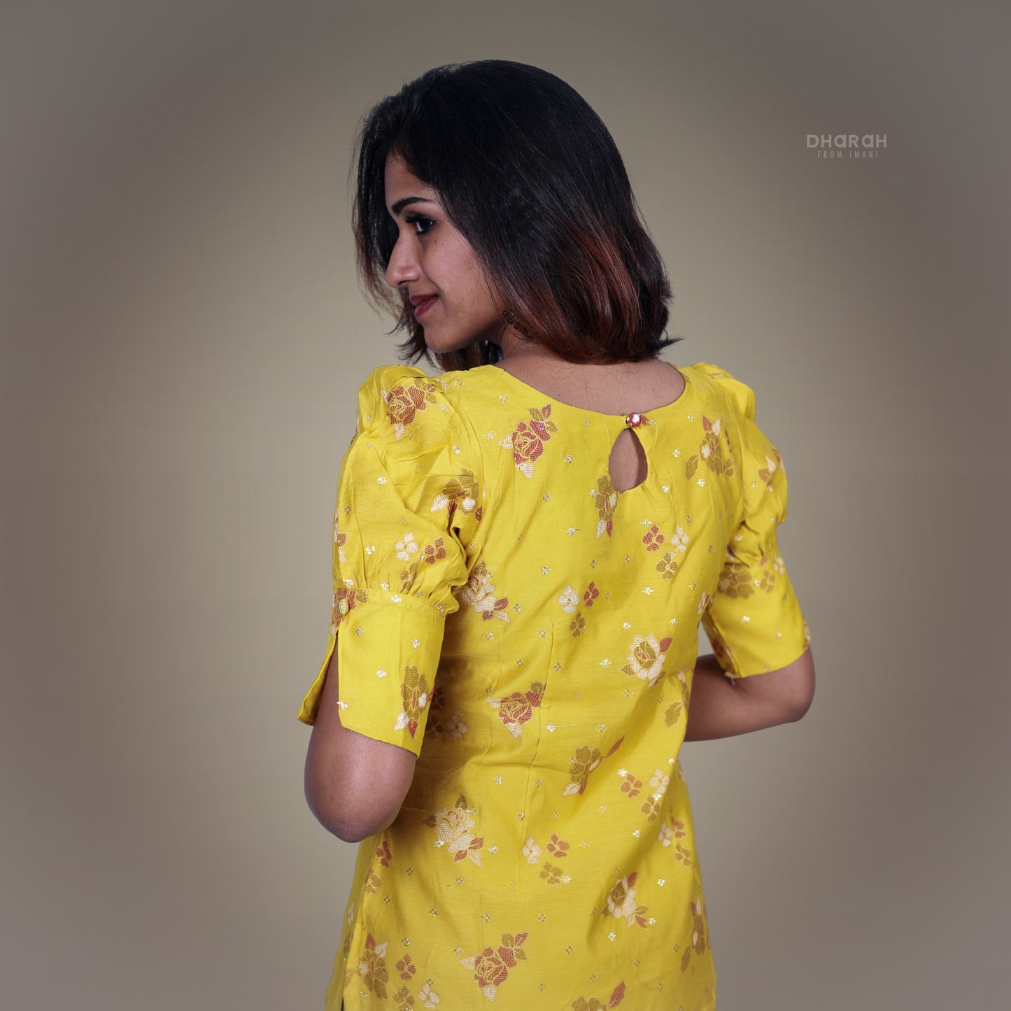 Lemon Cream Yellow Chanderi Kurti 2-Piece Kurti & Dupatta Set