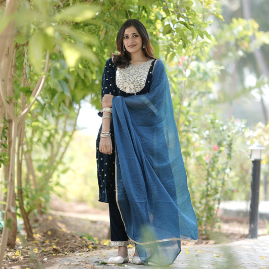 Teal Blue Velvet Salwar Suit
