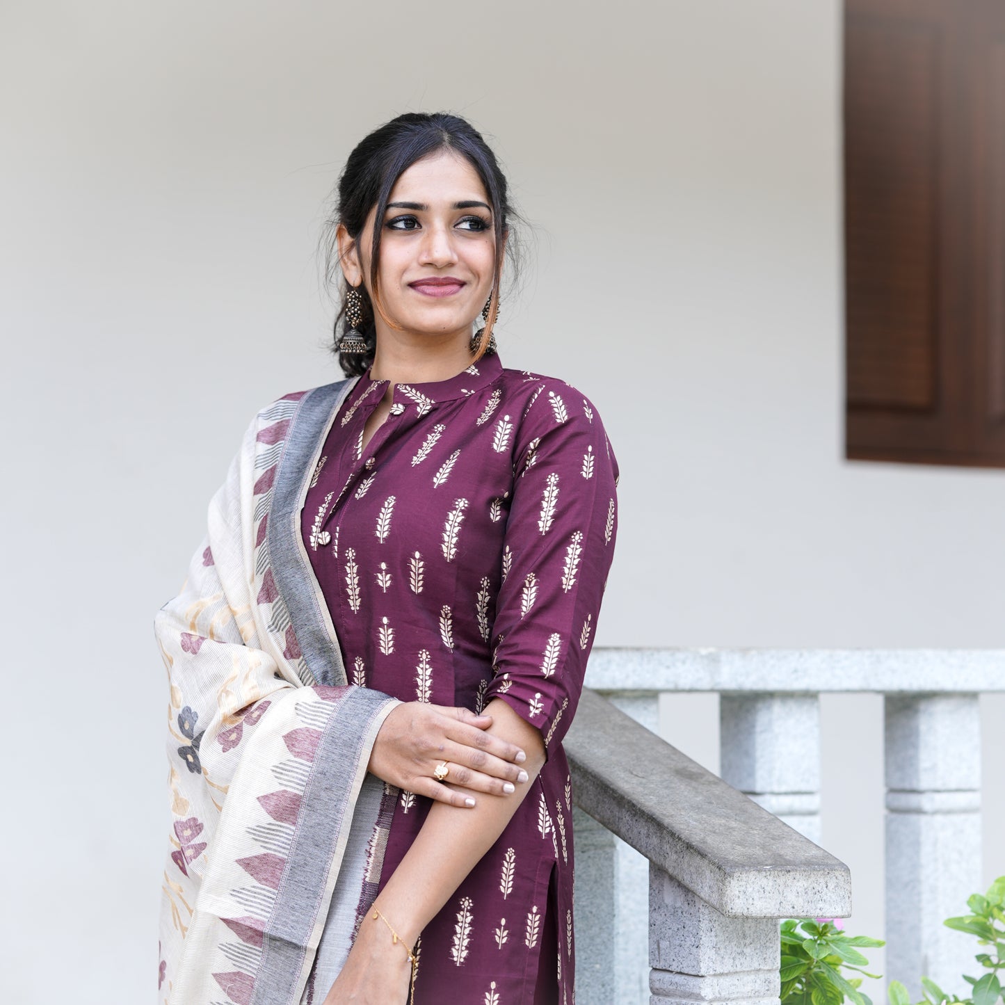 Elegant Tradition premium Chanderi Maroon Kurti  3-piece Kurti Set