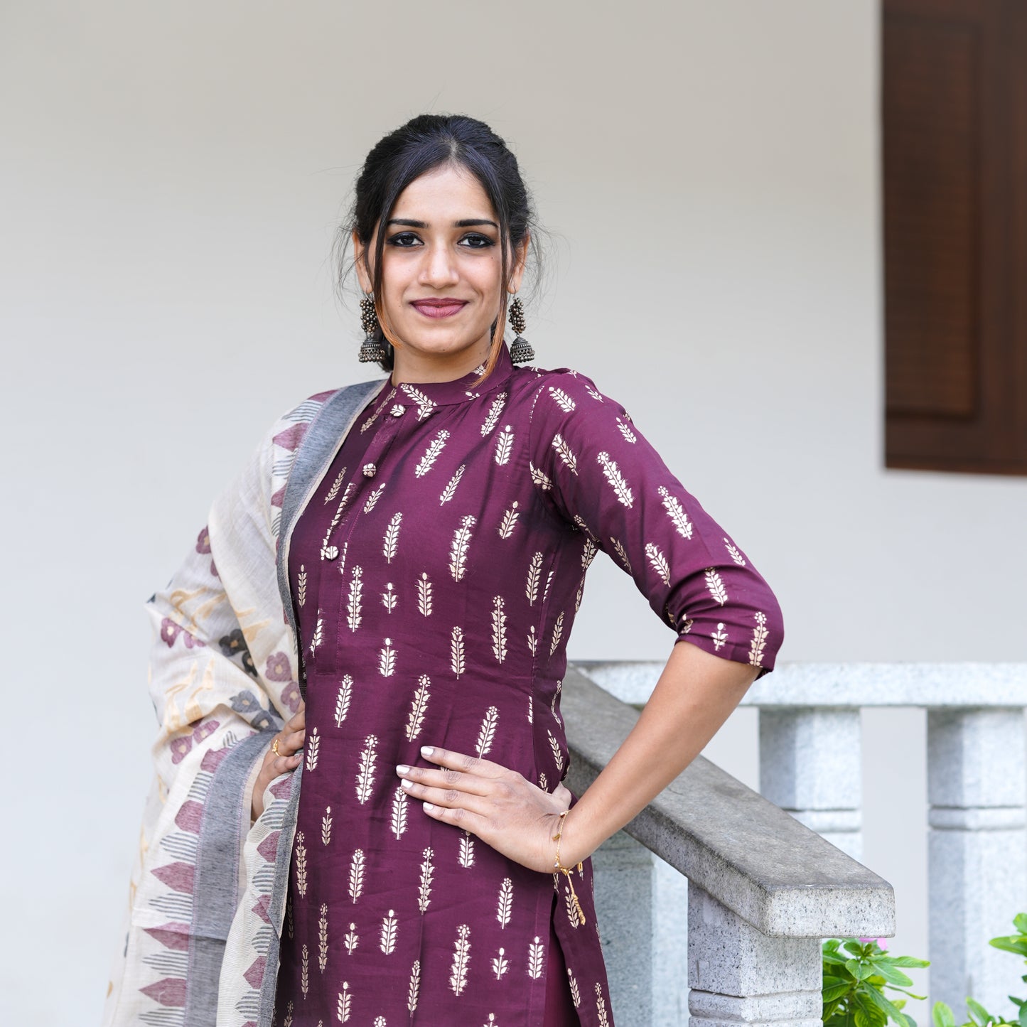 Elegant Tradition premium Chanderi Maroon Kurti  3-piece Kurti Set