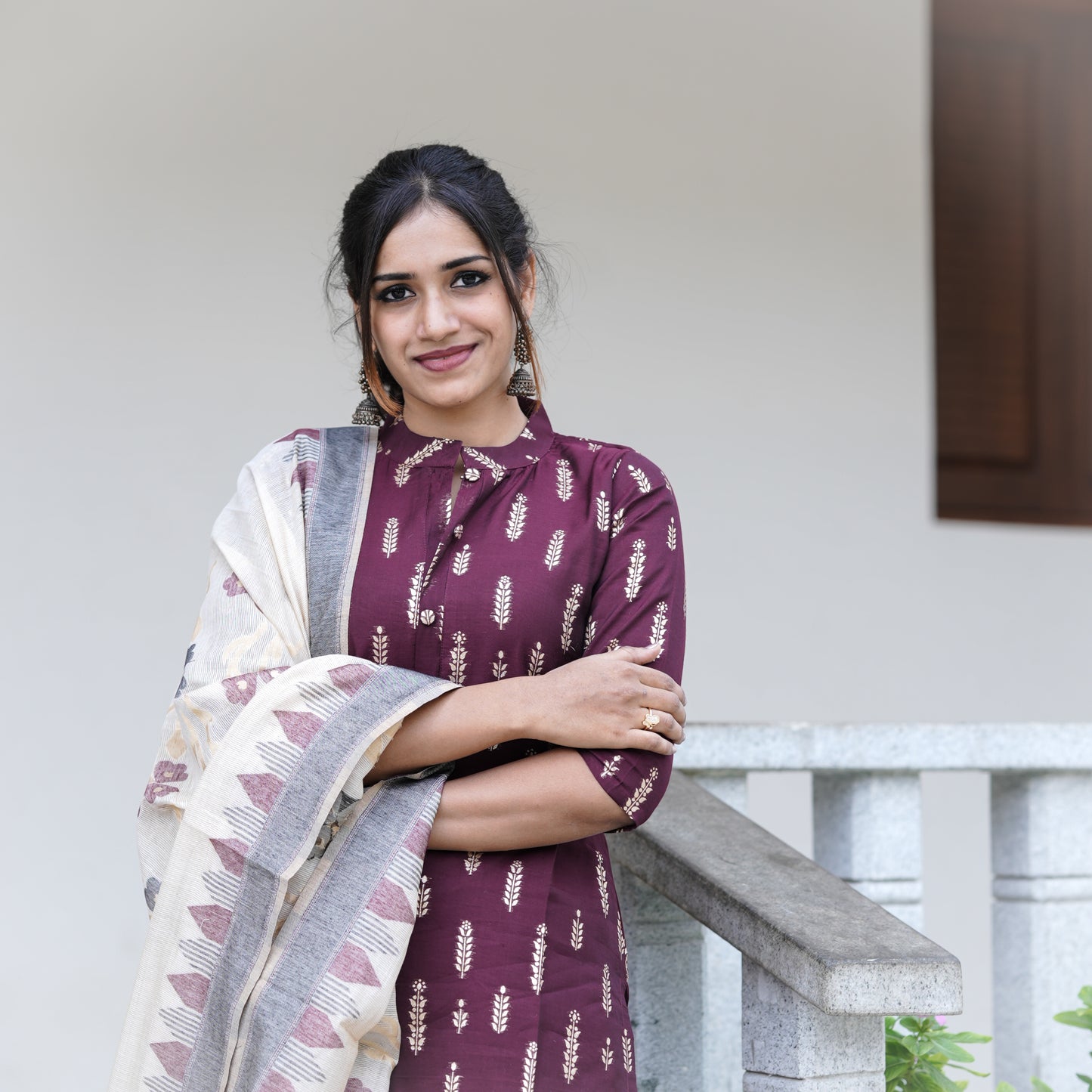 Elegant Tradition premium Chanderi Maroon Kurti  3-piece Kurti Set