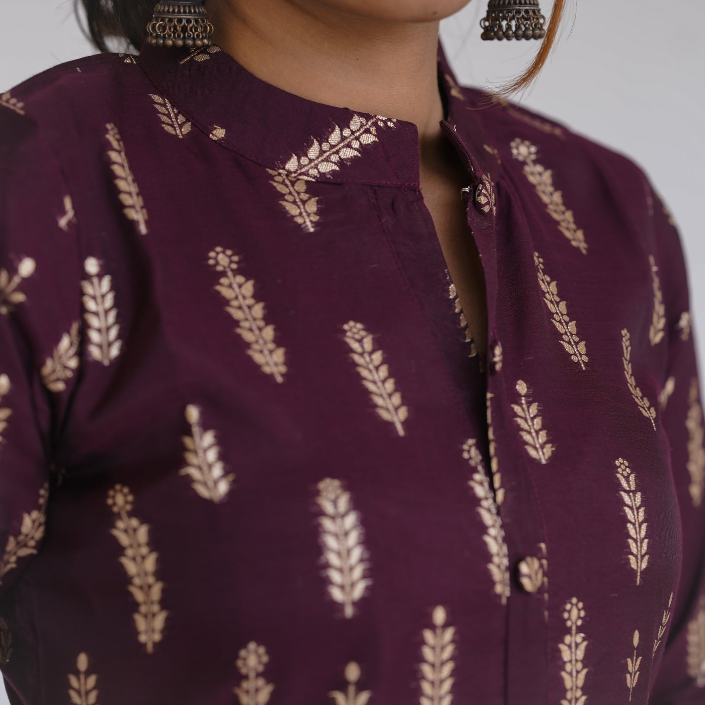 Elegant Tradition premium Chanderi Maroon Kurti  3-piece Kurti Set