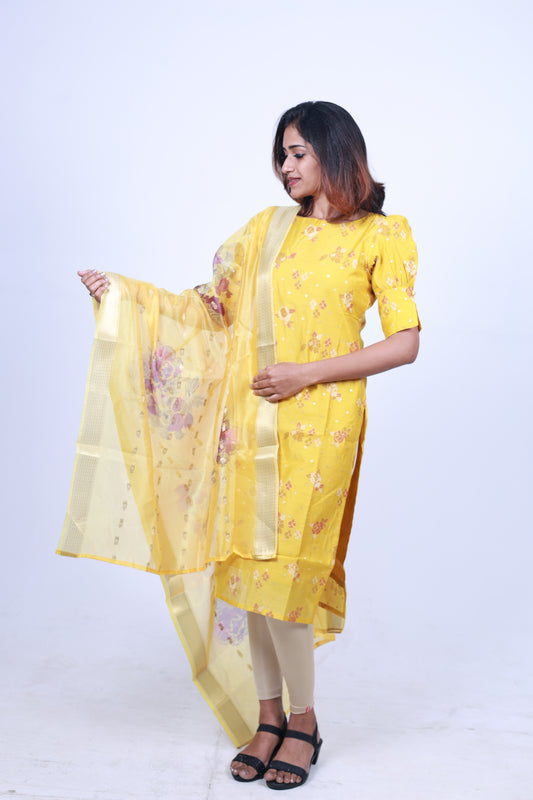 Lemon Cream Top & Dupatta