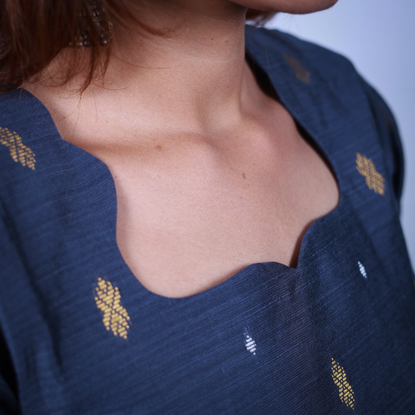 Classic Gray Raw Silk Zai Butta 3-Piece Kurti Set