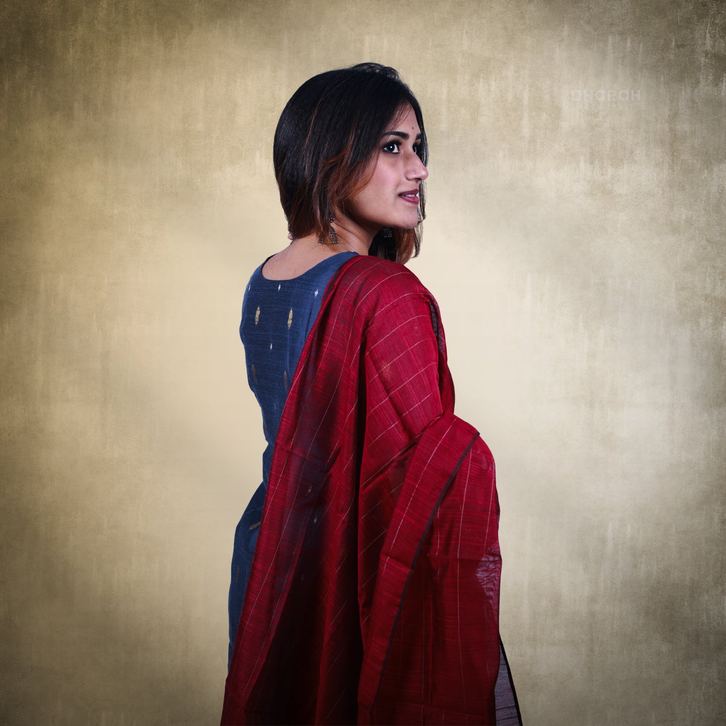 Classic Gray Raw Silk Zai Butta 3-Piece Kurti Set