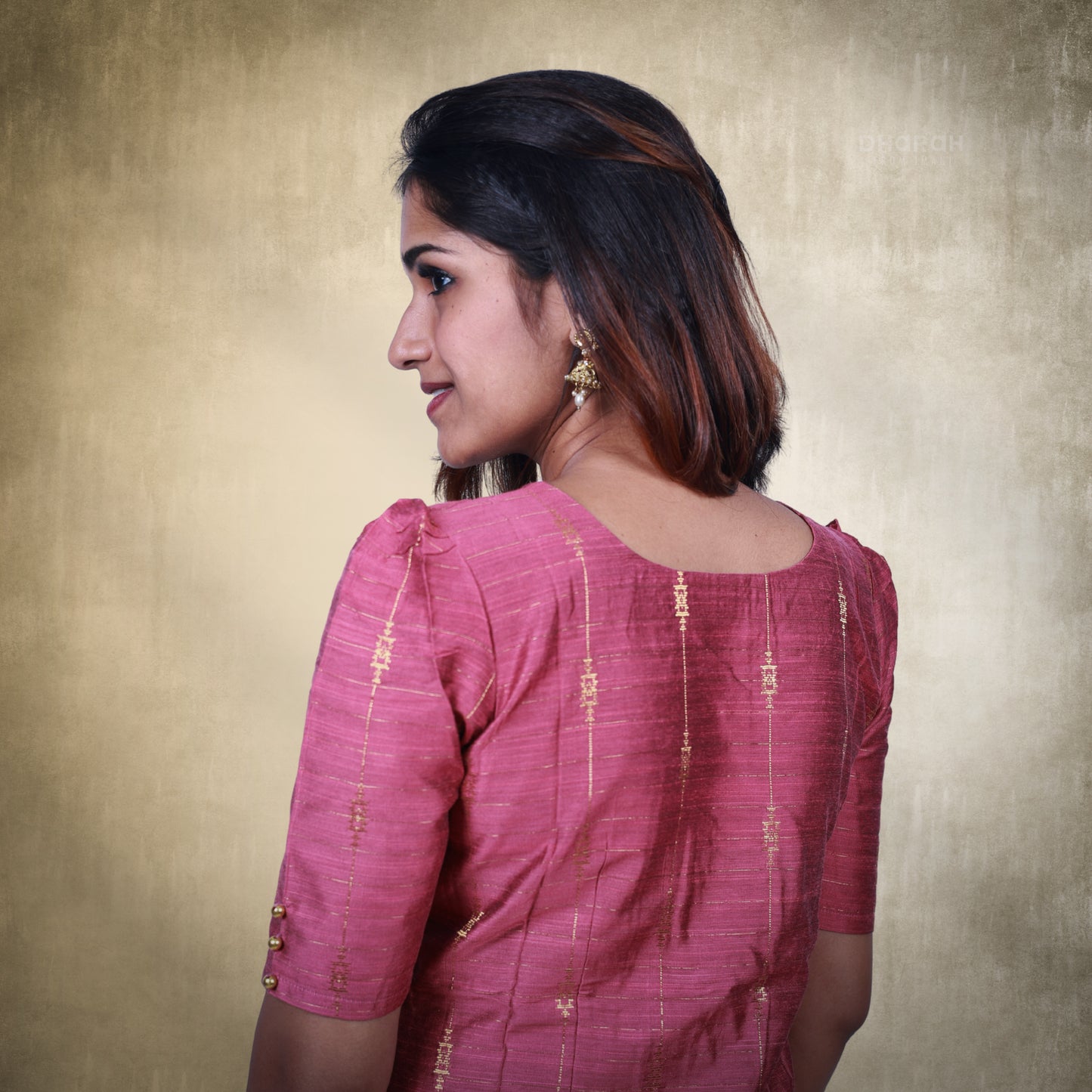 Heirloom Blush Pink Raw Silk Golden Zari Motifs Kurti 3-Piece Kurti Set