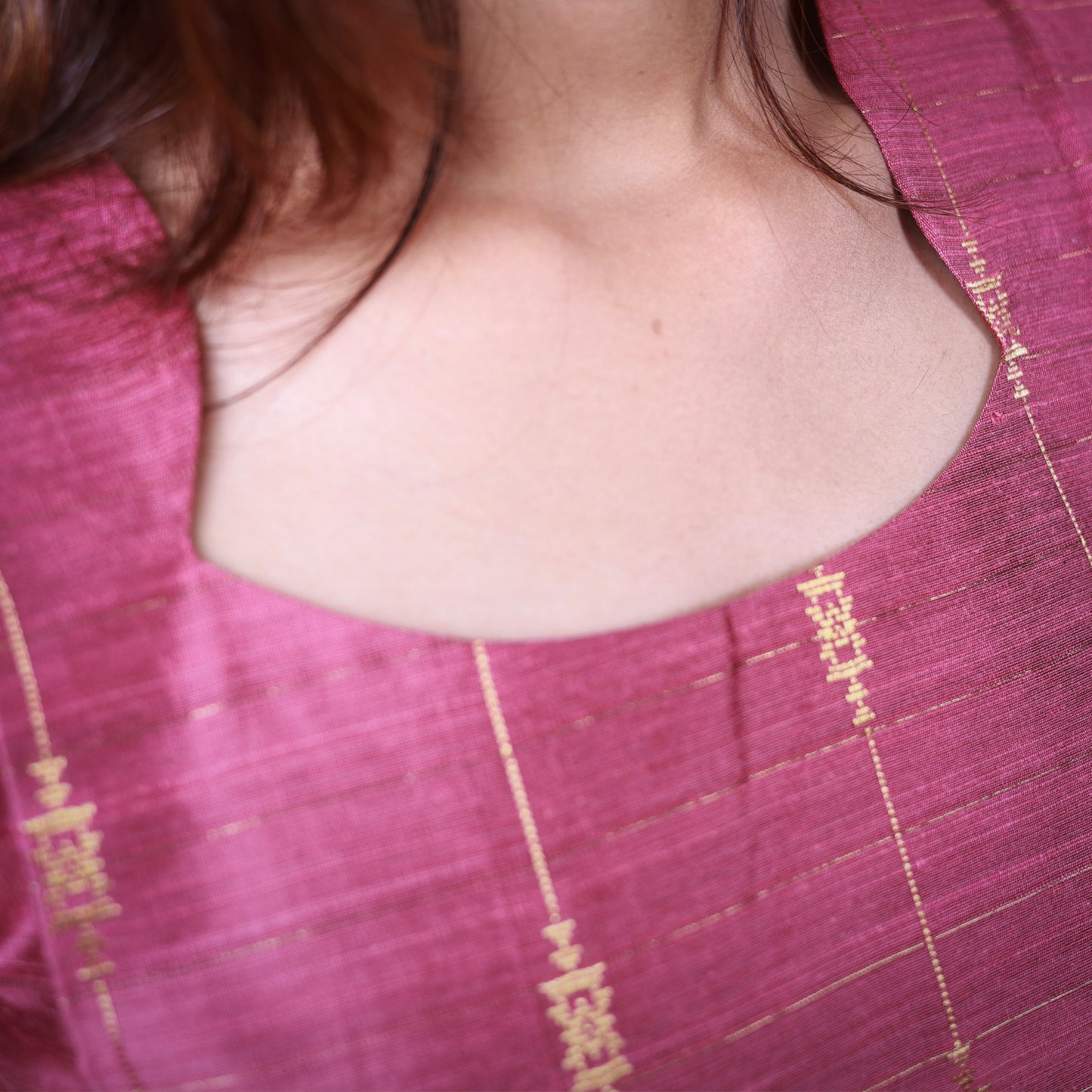 Heirloom Blush Pink Raw Silk Golden Zari Motifs Kurti 3-Piece Kurti Set